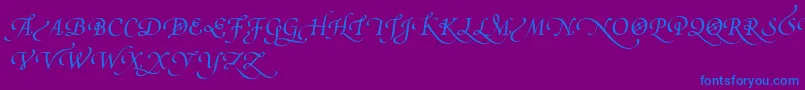 PoeticaSuppSwashCapitalsIv-Schriftart – Blaue Schriften auf violettem Hintergrund