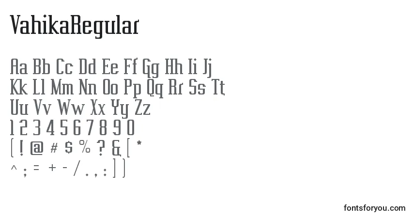 A fonte VahikaRegular – alfabeto, números, caracteres especiais