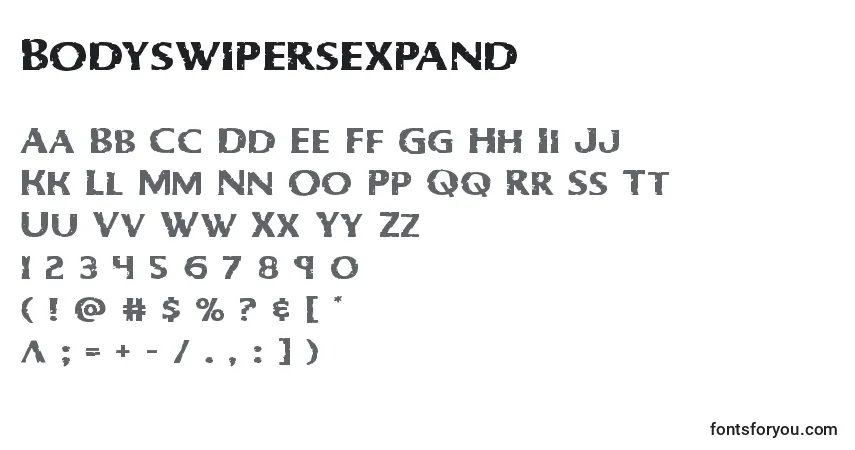 Schriftart Bodyswipersexpand – Alphabet, Zahlen, spezielle Symbole