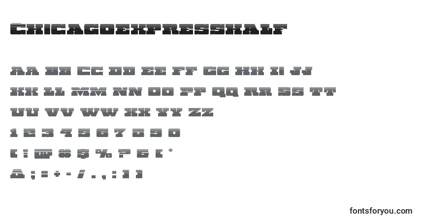 A fonte Chicagoexpresshalf – alfabeto, números, caracteres especiais