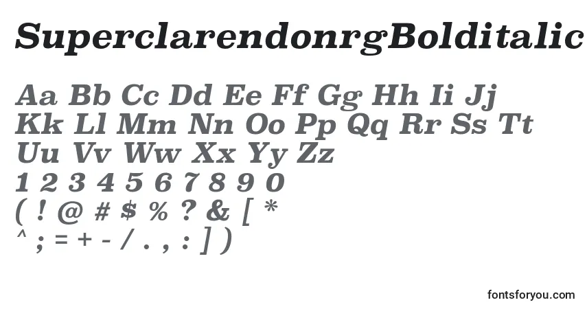 Czcionka SuperclarendonrgBolditalic – alfabet, cyfry, specjalne znaki