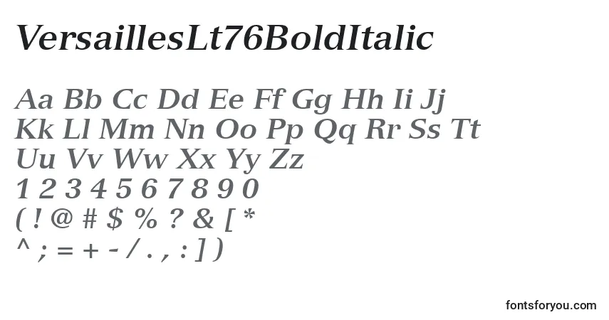 Czcionka VersaillesLt76BoldItalic – alfabet, cyfry, specjalne znaki