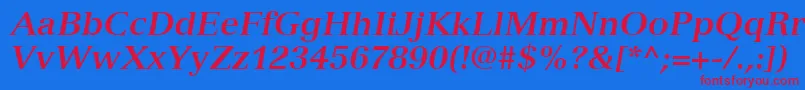 VersaillesLt76BoldItalic Font – Red Fonts on Blue Background