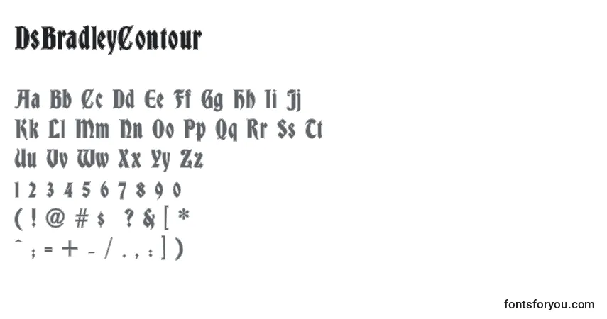 A fonte DsBradleyContour – alfabeto, números, caracteres especiais
