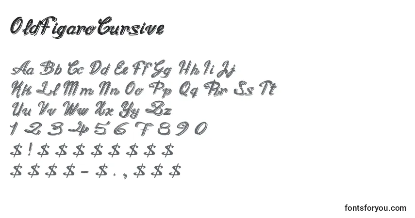 Шрифт OldFigaroCursive – алфавит, цифры, специальные символы