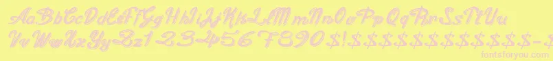 OldFigaroCursive-Schriftart – Rosa Schriften auf gelbem Hintergrund