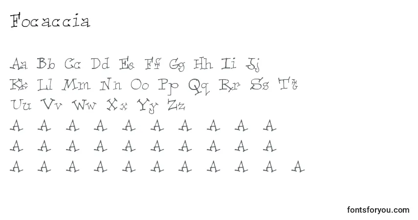 Fuente Focaccia - alfabeto, números, caracteres especiales