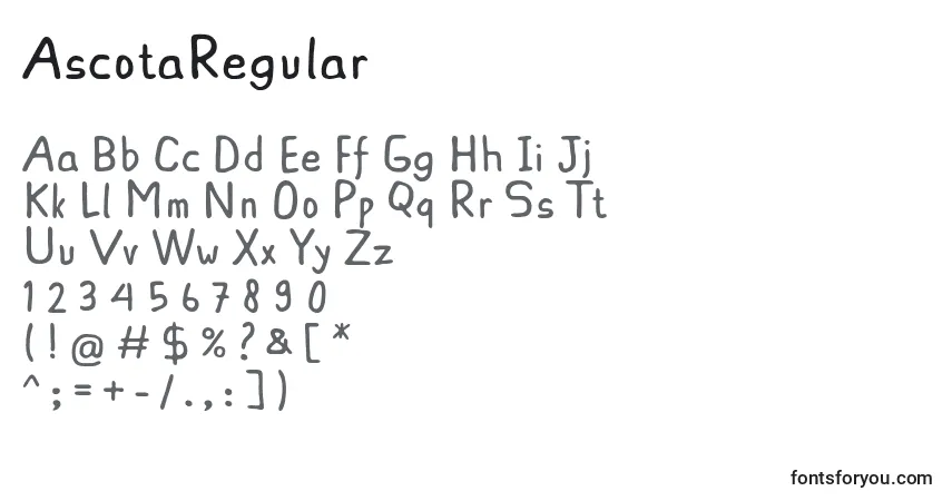 AscotaRegularフォント–アルファベット、数字、特殊文字