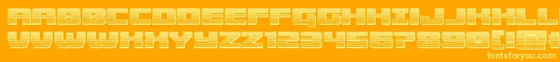 Cruiserfortresschrome-Schriftart – Gelbe Schriften auf orangefarbenem Hintergrund