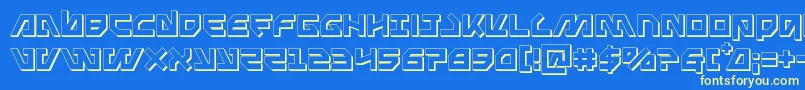 Metalstorm3D-Schriftart – Gelbe Schriften auf blauem Hintergrund