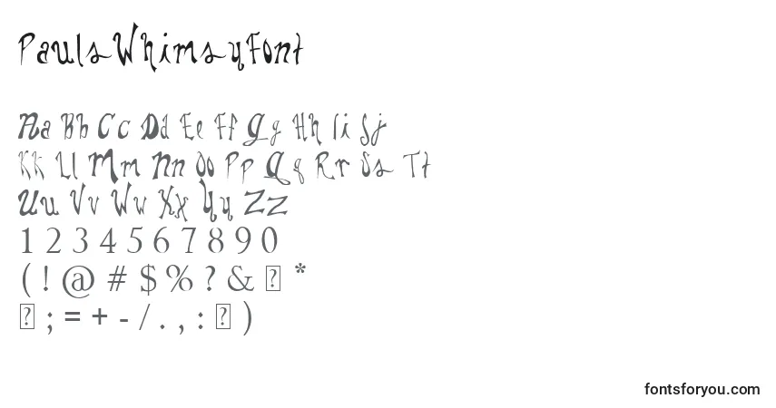 Schriftart PaulsWhimsyFont – Alphabet, Zahlen, spezielle Symbole