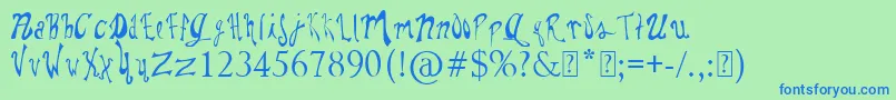 PaulsWhimsyFont-Schriftart – Blaue Schriften auf grünem Hintergrund