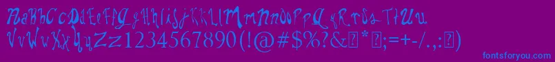PaulsWhimsyFont-Schriftart – Blaue Schriften auf violettem Hintergrund