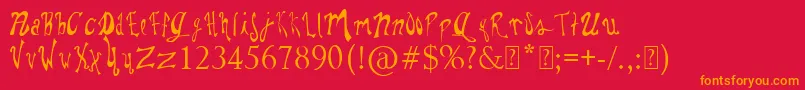 PaulsWhimsyFont-Schriftart – Orangefarbene Schriften auf rotem Hintergrund