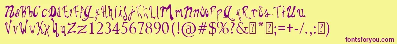 Шрифт PaulsWhimsyFont – фиолетовые шрифты на жёлтом фоне