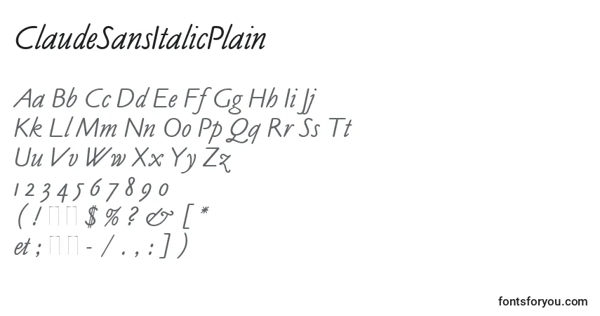 Шрифт ClaudeSansItalicPlain – алфавит, цифры, специальные символы
