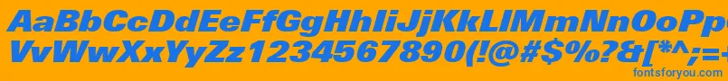 Saiba mais sobre a fonte UniversNextProExtrablackItalic Fonte UniversNextProExtrablackItalic – fontes azuis em um fundo laranja