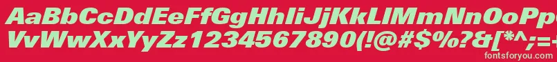 UniversNextProExtrablackItalic-fontti – vihreät fontit punaisella taustalla