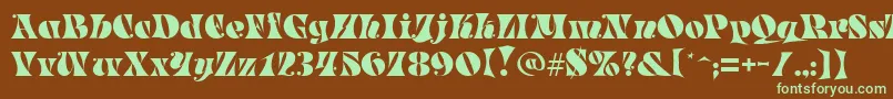 フォントParade – 緑色の文字が茶色の背景にあります。