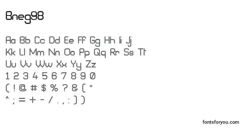Czcionka Bneg98 – alfabet, cyfry, specjalne znaki