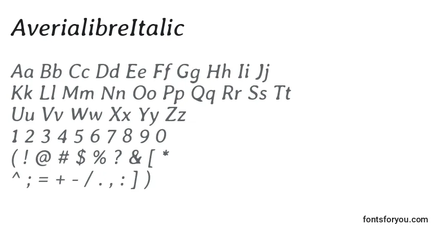 Schriftart AverialibreItalic – Alphabet, Zahlen, spezielle Symbole
