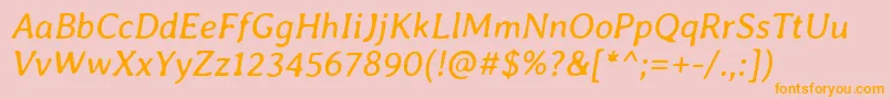 フォントAverialibreItalic – オレンジの文字がピンクの背景にあります。