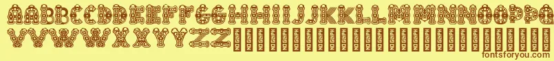 フォントTlalocRegular – 茶色の文字が黄色の背景にあります。