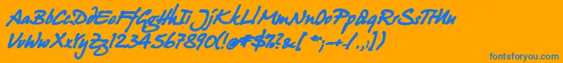 JuergenBoldKursiv-Schriftart – Blaue Schriften auf orangefarbenem Hintergrund