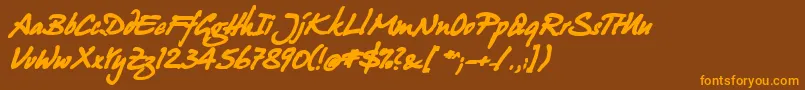 JuergenBoldKursiv-Schriftart – Orangefarbene Schriften auf braunem Hintergrund