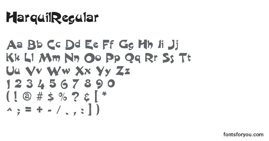 Czcionka HarquilRegular – alfabet, cyfry, specjalne znaki