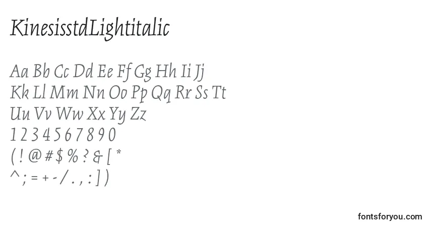 Шрифт KinesisstdLightitalic – алфавит, цифры, специальные символы