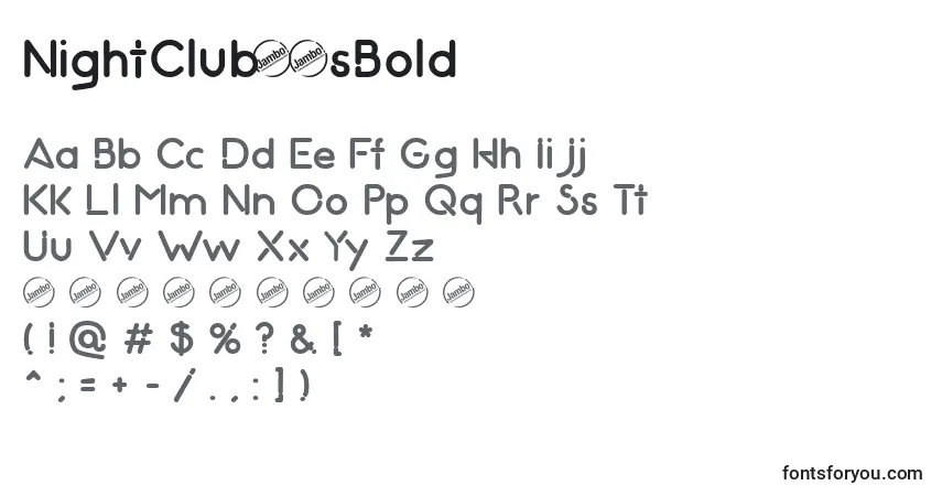 A fonte NightClub70sBold – alfabeto, números, caracteres especiais