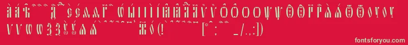 SlavjanicKucsSpacedout-fontti – vihreät fontit punaisella taustalla