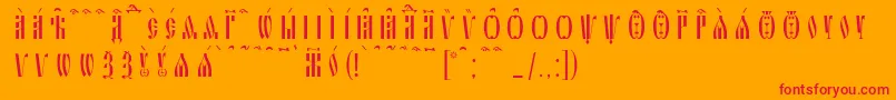SlavjanicKucsSpacedout-Schriftart – Rote Schriften auf orangefarbenem Hintergrund