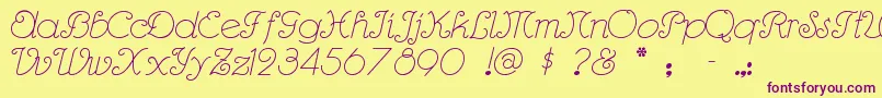 Rhumbascript-Schriftart – Violette Schriften auf gelbem Hintergrund