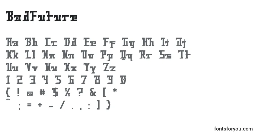 Schriftart BadFuture – Alphabet, Zahlen, spezielle Symbole