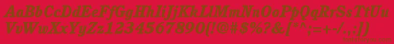 ItcCushingLtHeavyItalic-fontti – ruskeat fontit punaisella taustalla