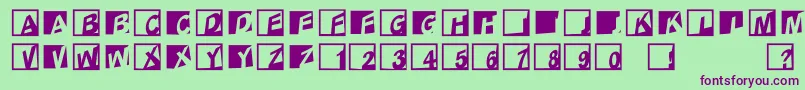 Abclogosxyzcrazy-fontti – violetit fontit vihreällä taustalla
