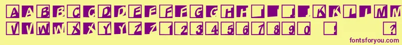 Abclogosxyzcrazy-fontti – violetit fontit keltaisella taustalla