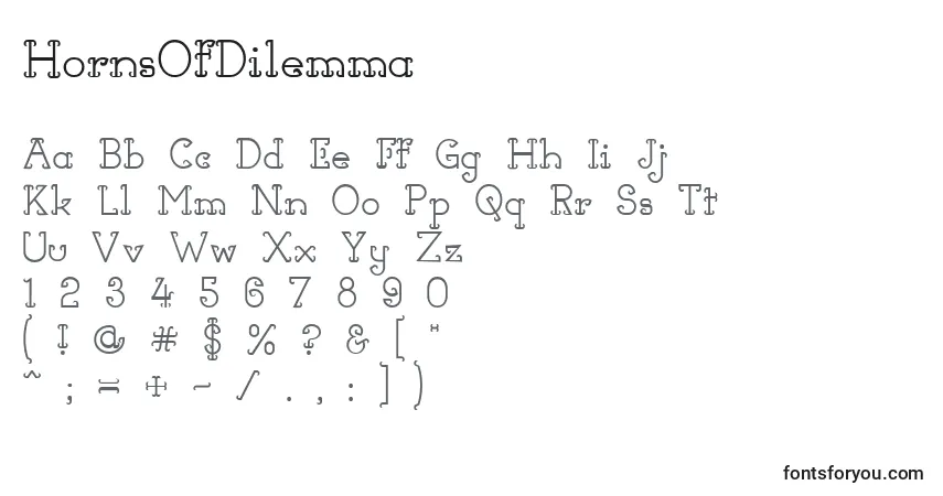 A fonte HornsOfDilemma – alfabeto, números, caracteres especiais