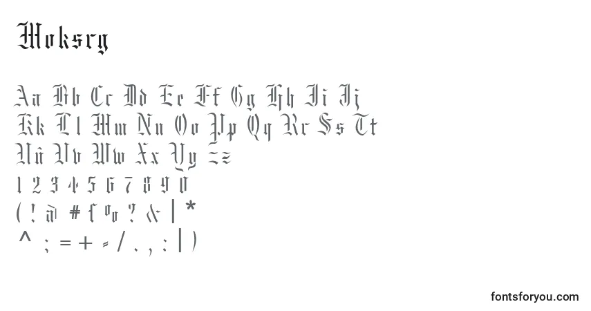 Schriftart Moksrg – Alphabet, Zahlen, spezielle Symbole