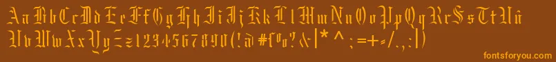 Moksrg-Schriftart – Orangefarbene Schriften auf braunem Hintergrund