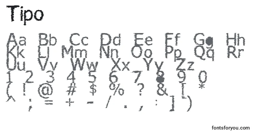 Schriftart Tipo – Alphabet, Zahlen, spezielle Symbole