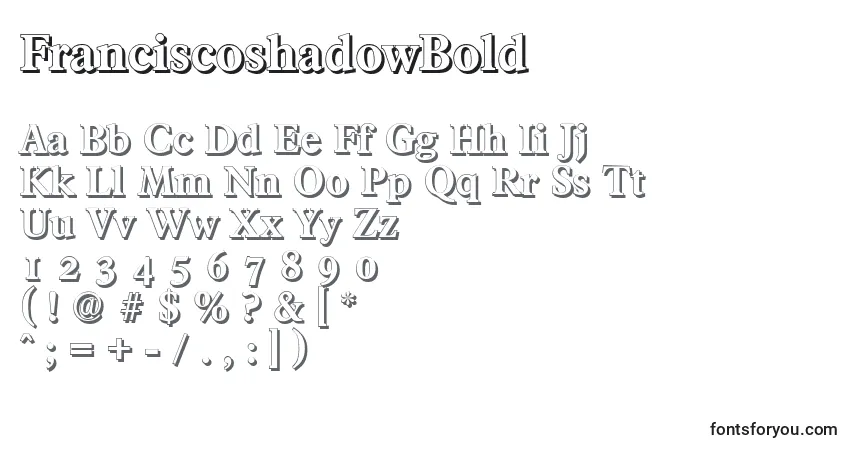A fonte FranciscoshadowBold – alfabeto, números, caracteres especiais