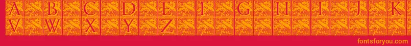 Pompadourinitials-fontti – oranssit fontit punaisella taustalla