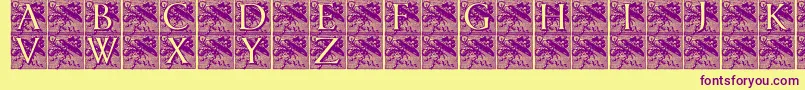 Pompadourinitials-fontti – violetit fontit keltaisella taustalla
