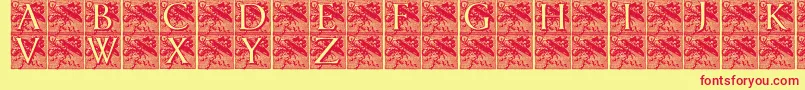 Pompadourinitials-Schriftart – Rote Schriften auf gelbem Hintergrund