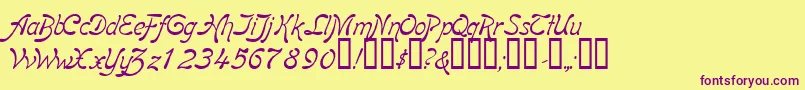 BoomerangItalic-Schriftart – Violette Schriften auf gelbem Hintergrund