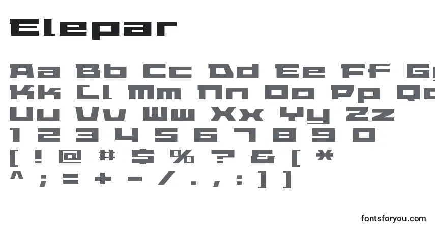 Czcionka Elepar – alfabet, cyfry, specjalne znaki
