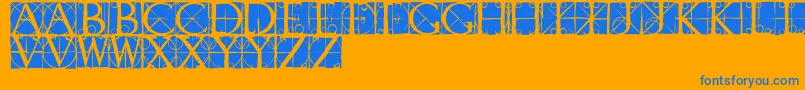 Capsrandomish-Schriftart – Blaue Schriften auf orangefarbenem Hintergrund